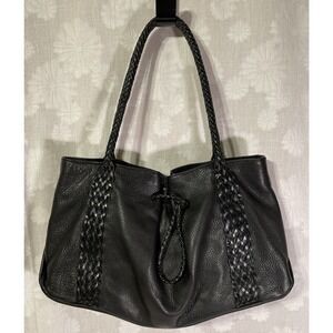 Designer Sabrina Scala Black Leather Purse With Braided Handles Nice